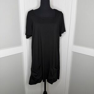 Yesfashion Shirt Dress Womens Large Black Stretch Square Neck Pocket Shift